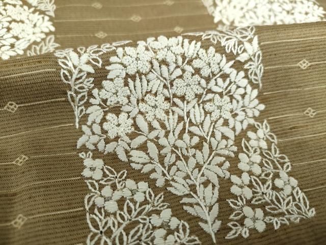 平和屋着物○中国三大刺繍 相良刺繍 訪問着 紬地 横段花文 銀糸 正絹