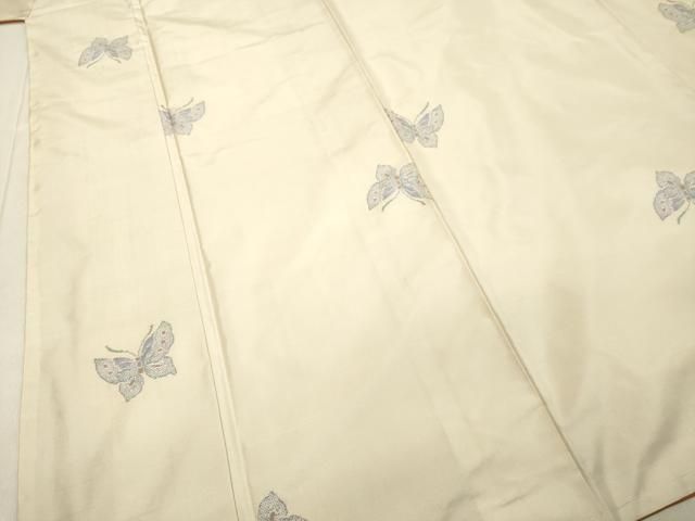 平和屋着物○本場大島紬 白大島 9マルキ 舞蝶文 証紙付き 正絹 逸品 未  