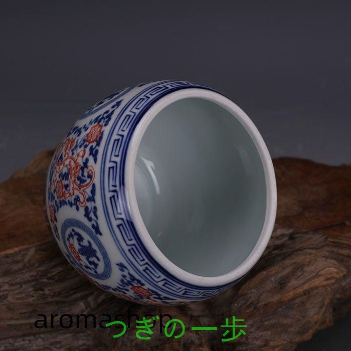 大清康熙青花釉里紅草竜紋蓋缶 茶葉缶 景徳鎮 陶磁器 装飾品
