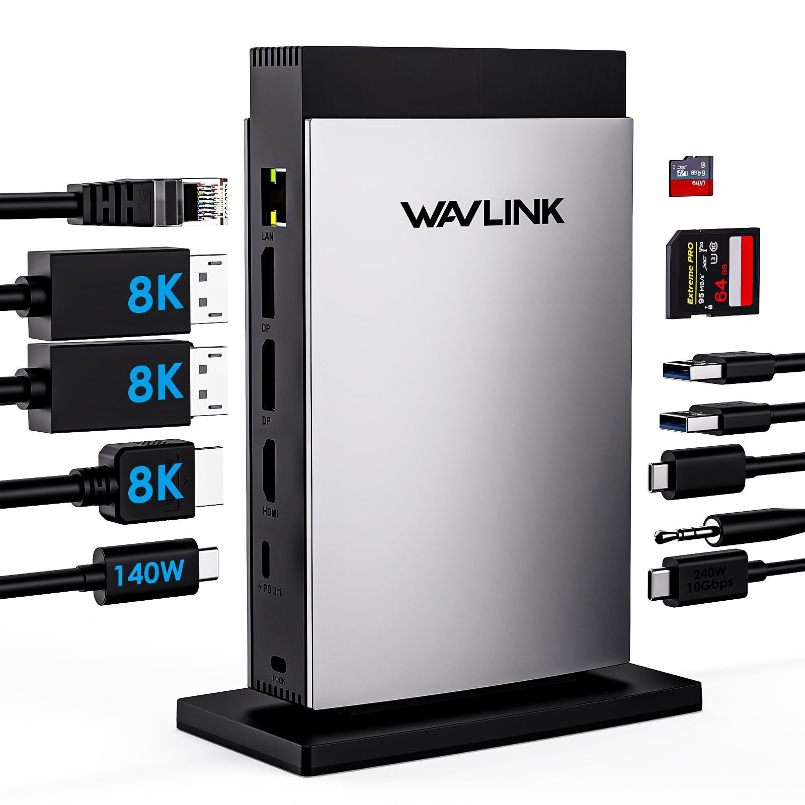 用） イーサネット対応（M1/M2/M3 スロット、オーディオ/マイク、RJ45 ポート、SD/TF USB-C/USB-A DisplayPort、5 8K デュアル + HDMI 充電対応）、8K 140W ドッキングステーション（PD3.1 C USB