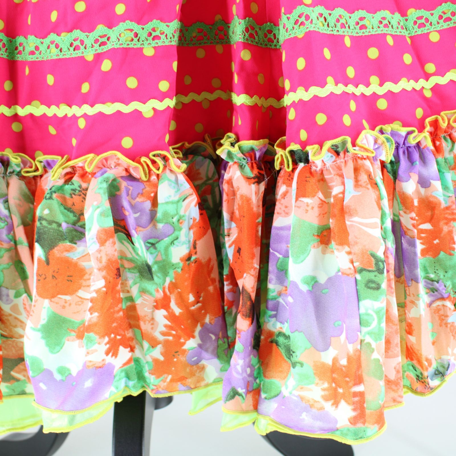 美品 フラメンコ衣装】ピンク ファルダ スカート ボランテ ドット 水玉