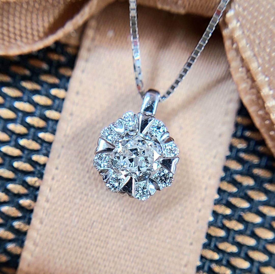 ハート爪 SI1 計 0.281ct ダイヤモンド K18 wg ネックレス 鑑定書付