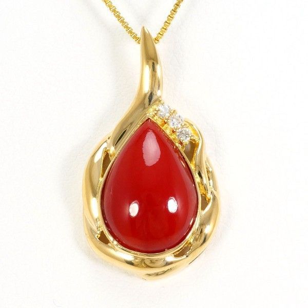 K18YG ネックレス NECKLACE サンゴ ダイヤ 0.05 総重量約3.8g 約40cm