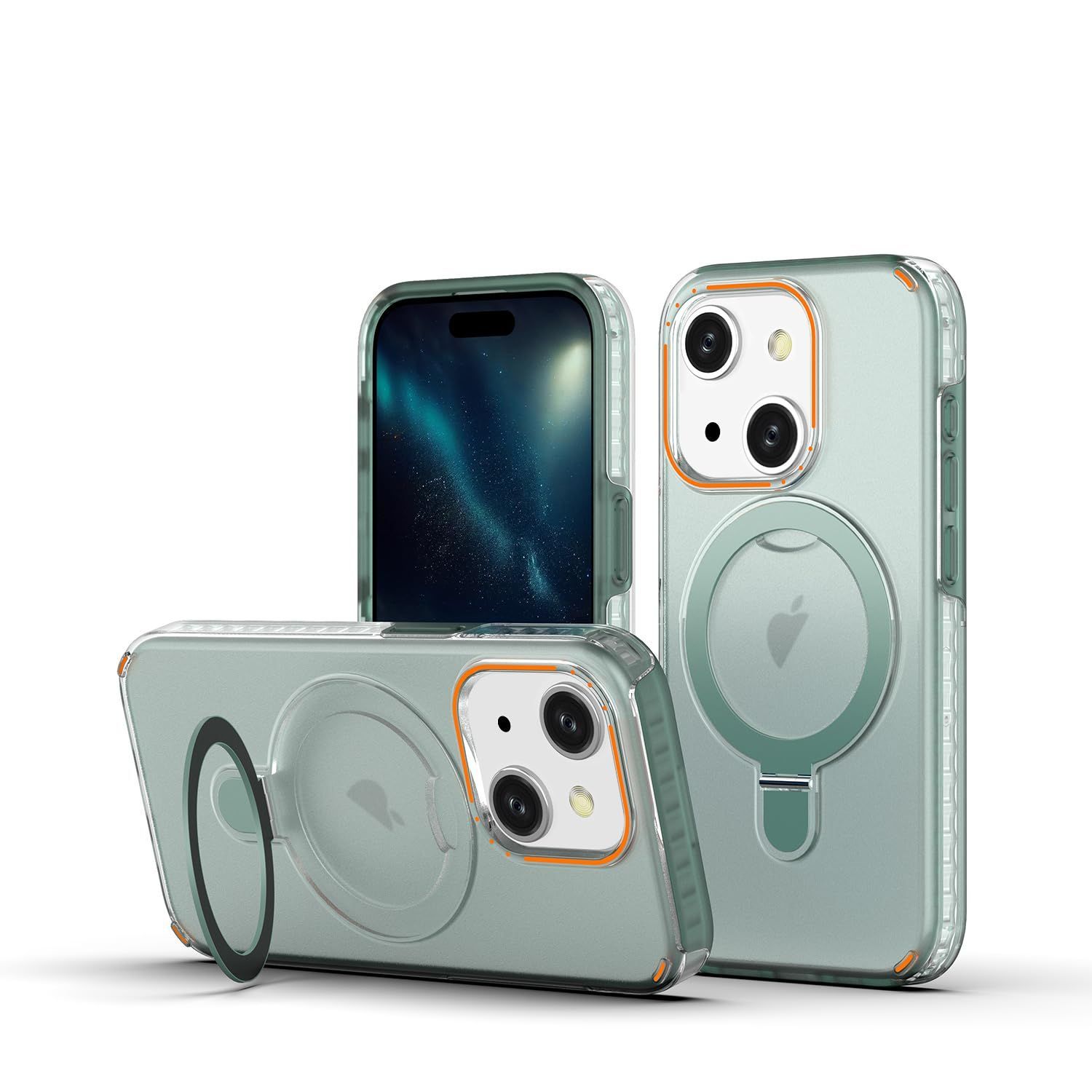 【人気商品】カバー（iPhone 15 15 アイホン スマホケース 指紋防止 おしゃれ 人気 韓国 薄くて軽い 15グリーン） かわいい キックスタンド スタンド一体型ケース MagSafe対応 耐衝撃 米軍規格 マ