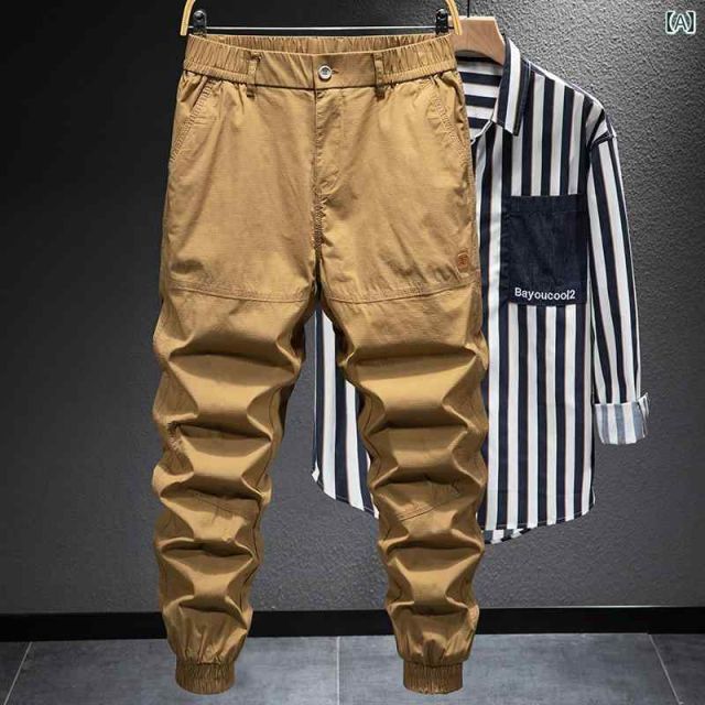 種類19 XL 75-80kg C ブラックパンツ メンズ 男性用 ファッション オシャレ シンプル 大人 かっこいい ストリート ヒップホップ HipHop 春秋 カーキ カジュアル パンツ 秋 コットン ハーレム パンツ