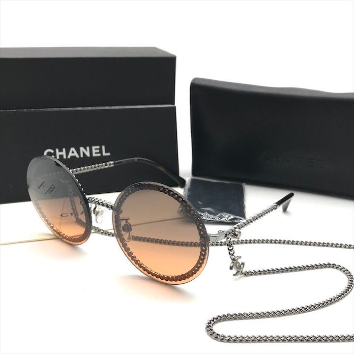 CHANEL シャネル ココマーク グラデーション チェーン ラウンド サングラス アイウェア メガネ シルバー k2545