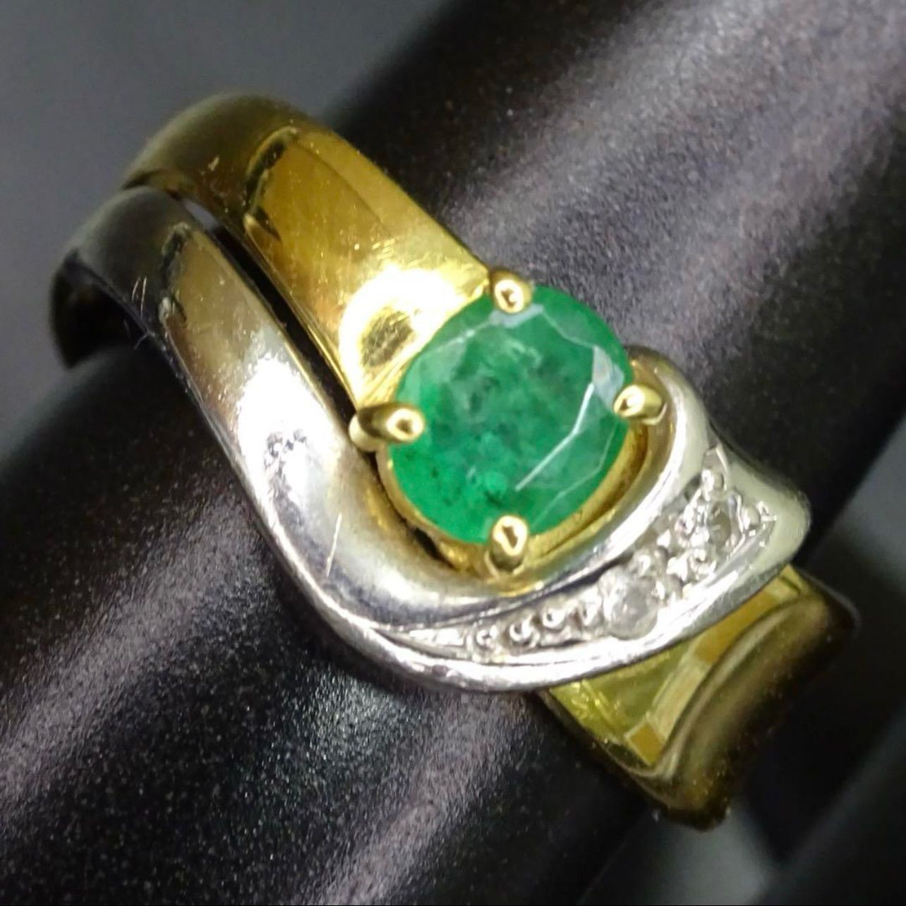 18金 K18 ゴールド GOLD 750 プラチナ pt900 天然エメラルド0.40ct