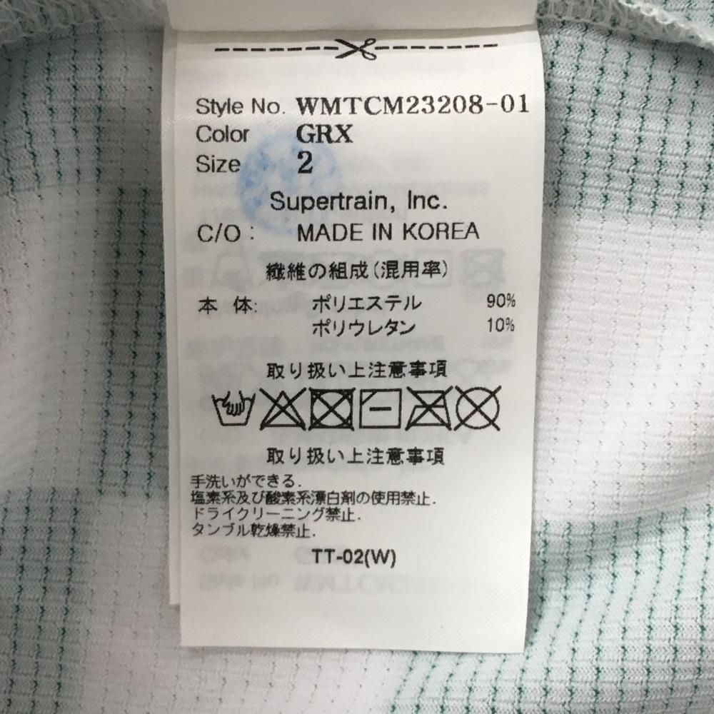【超美品】ワック 半袖ポロシャツ 白×グリーン ブロックチェック スタンド襟 メンズ 2(L) ゴルフウェア WAAC 超美品】ワック 半袖ポロシャツ 白×グリーン ブロックチェック