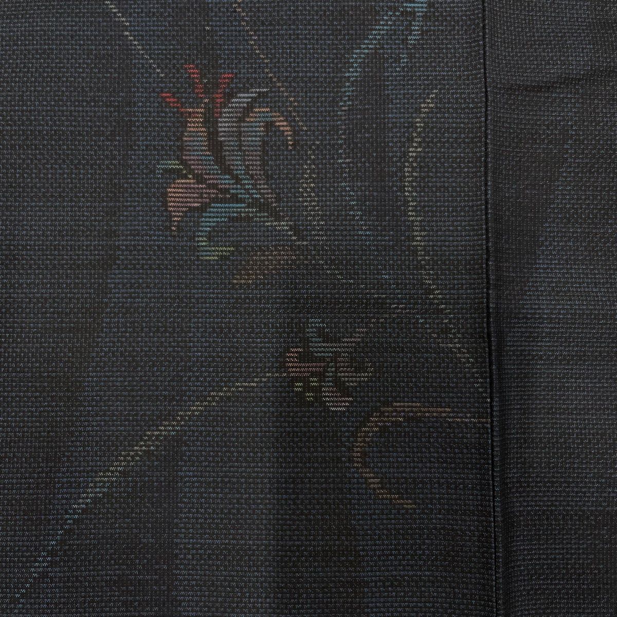 大島紬 身丈166.5cm 裄丈67.5cm M 袷 証紙 草花 純泥染 濃紺 正絹 美品