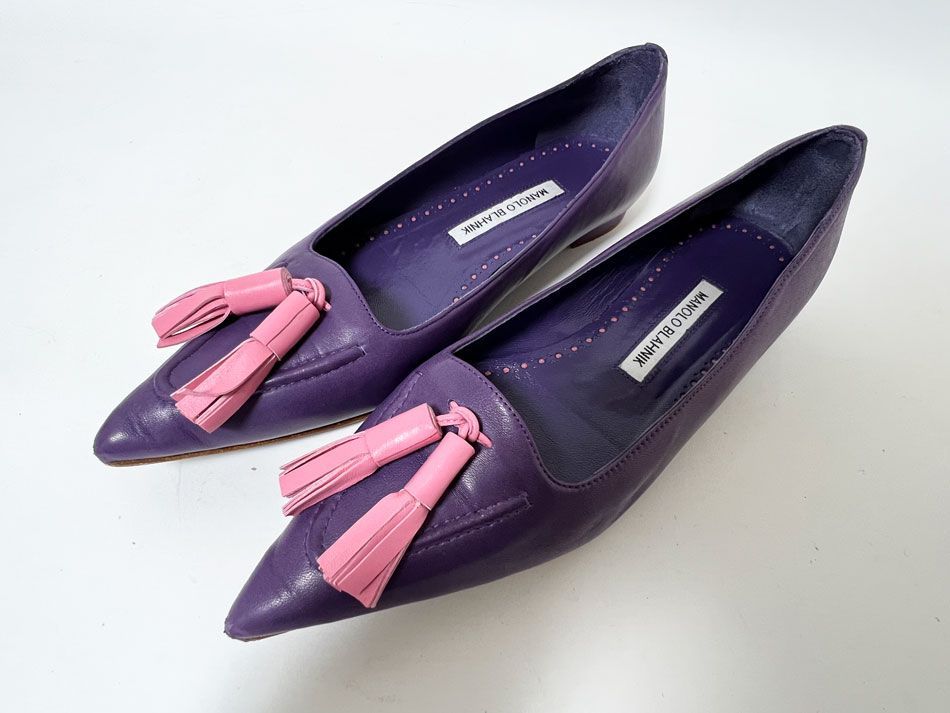 MANOLO BLAHNIK マノロブラニク レディース シューズ フラット パンプス  NAPPA レザー NABU DPUR/MPNK パープル ピンク サイズ：38 120-0721-0001