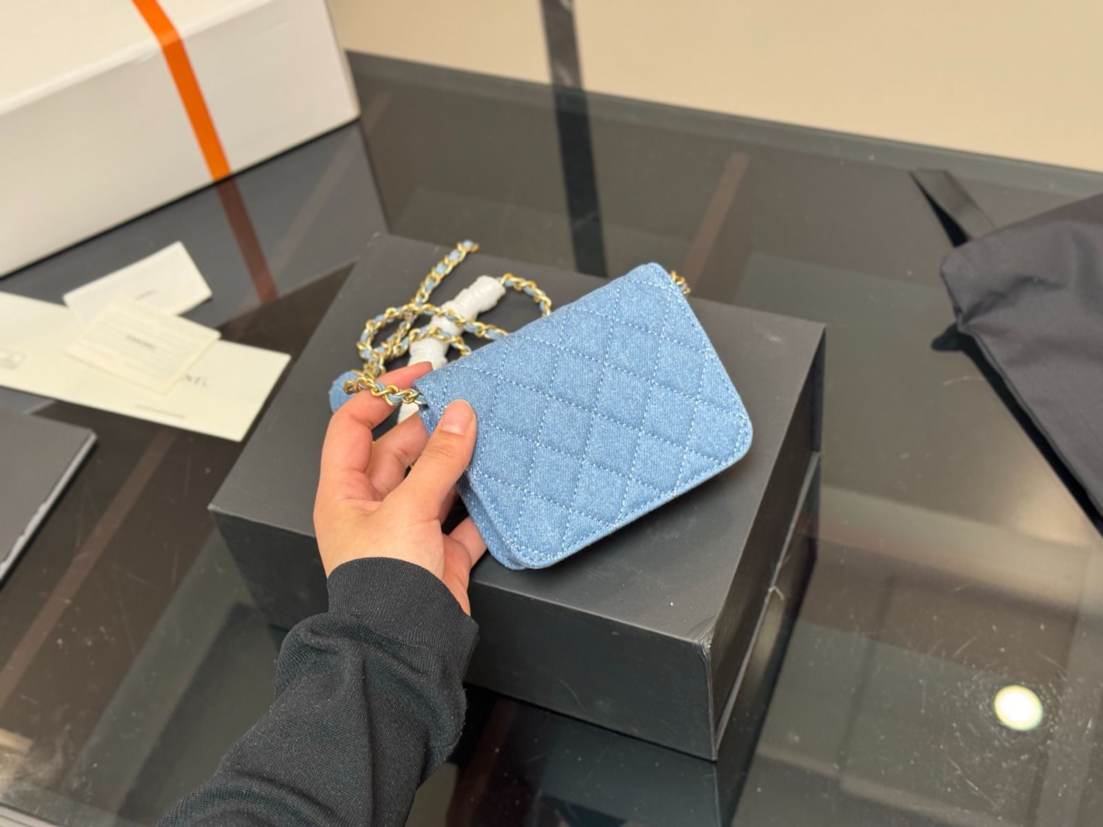 ＊デニム生地がかわいい♪＊【CHANEL】ミニバッグ デニム 今日特価】Chanel シャネル デニム ゴールドボール クォード