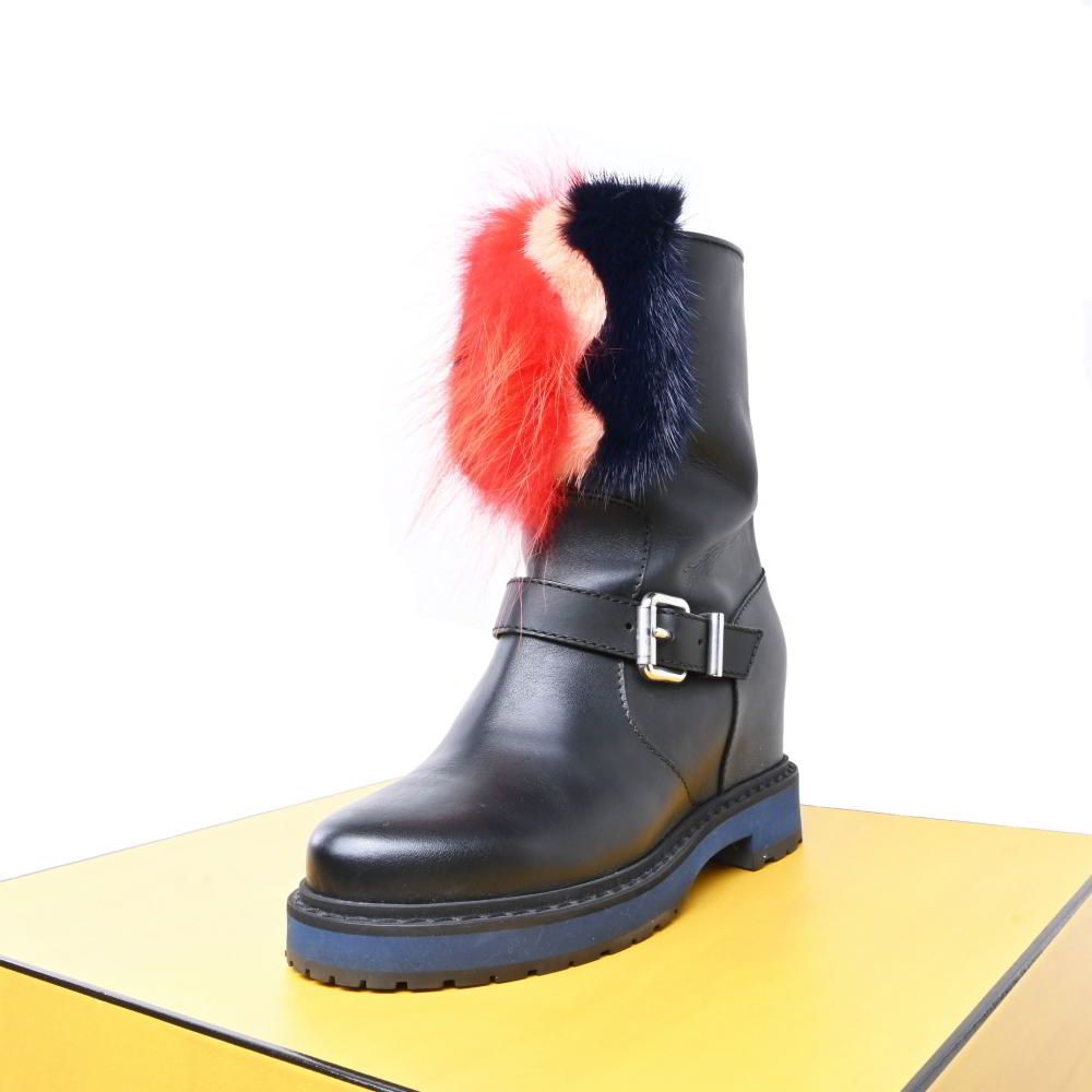 FENDI レザー ファー ジップアップ ロング ブーツ