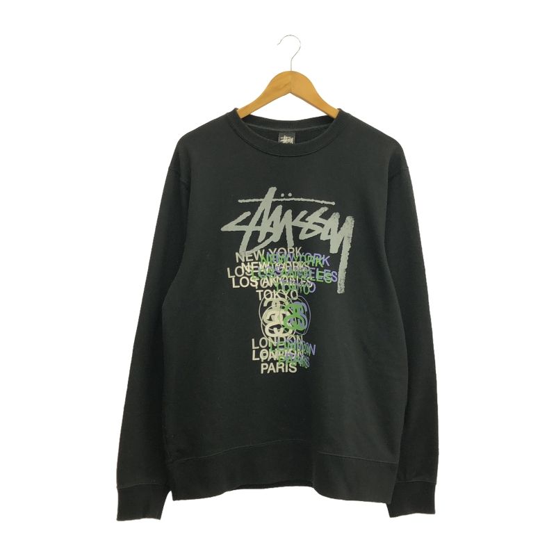 【中古】STUSSY プリントスウェット XL ブラック ステューシー[10]