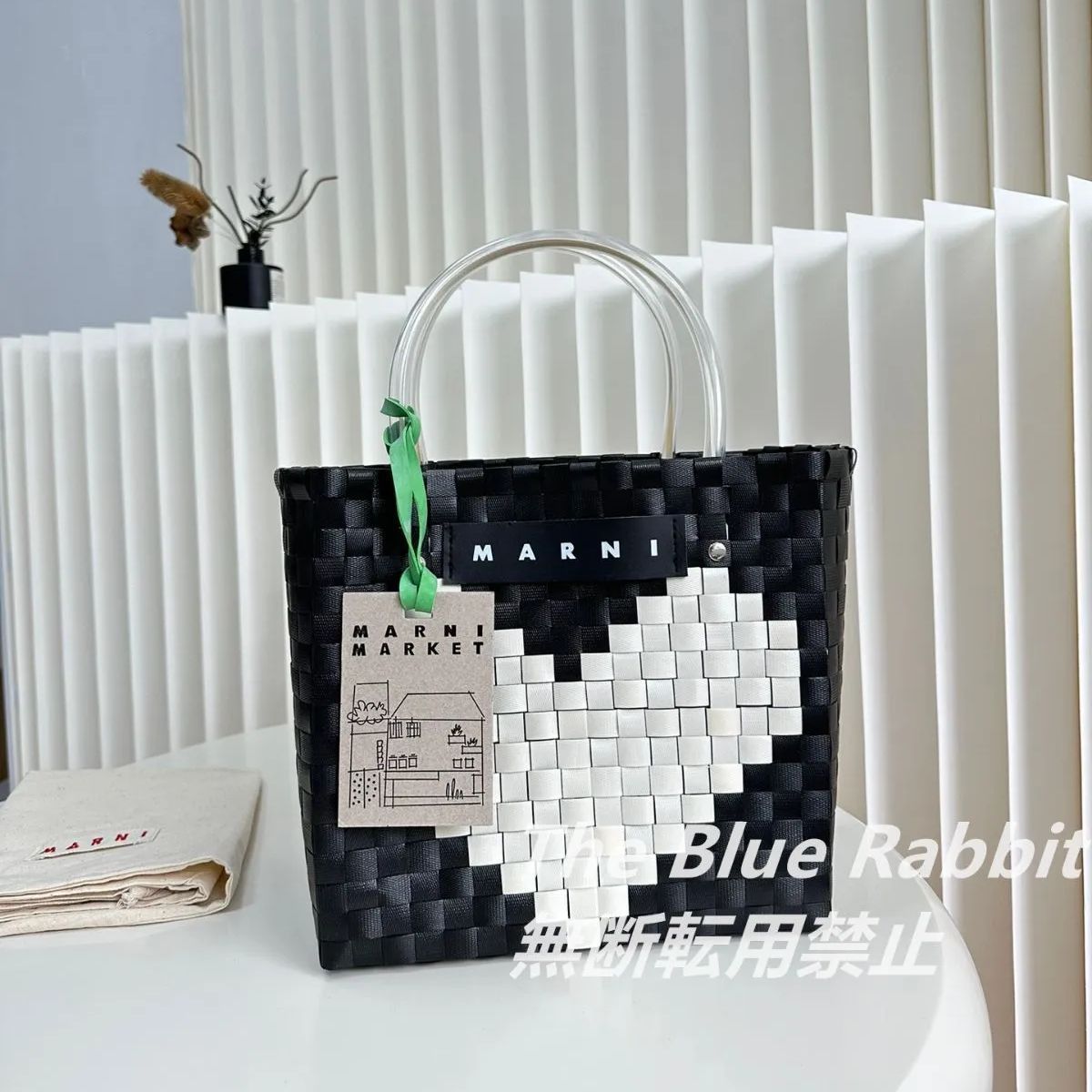 【新品】MARNI MARKET マルニ ハンドバッグ かごバッグ ホワイトハート ミニバスケットバッグ ポリプロピレン ブラック*ホワイト レディース