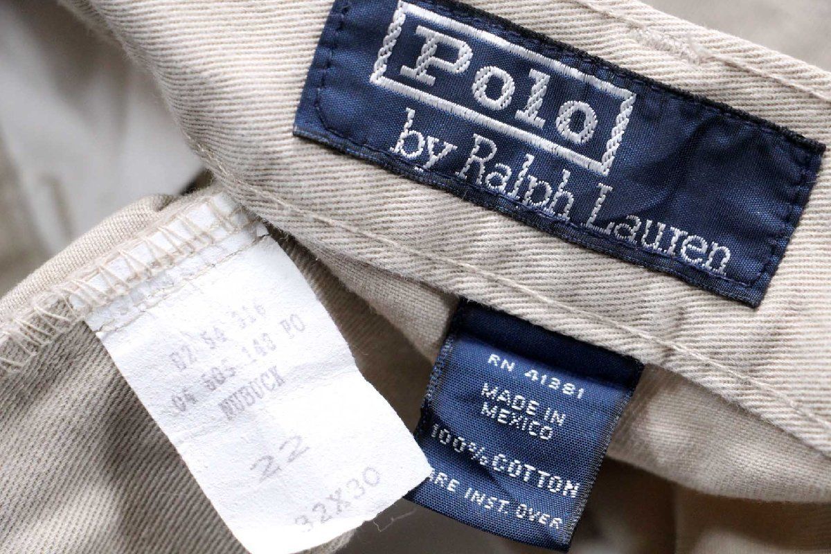  90 s メキシコ製 ポロ ラルフローレン ツータック コットン チノパン カーキ W 32 L 30 330 ビンテージ スラックス ワイド チノパン パンツ