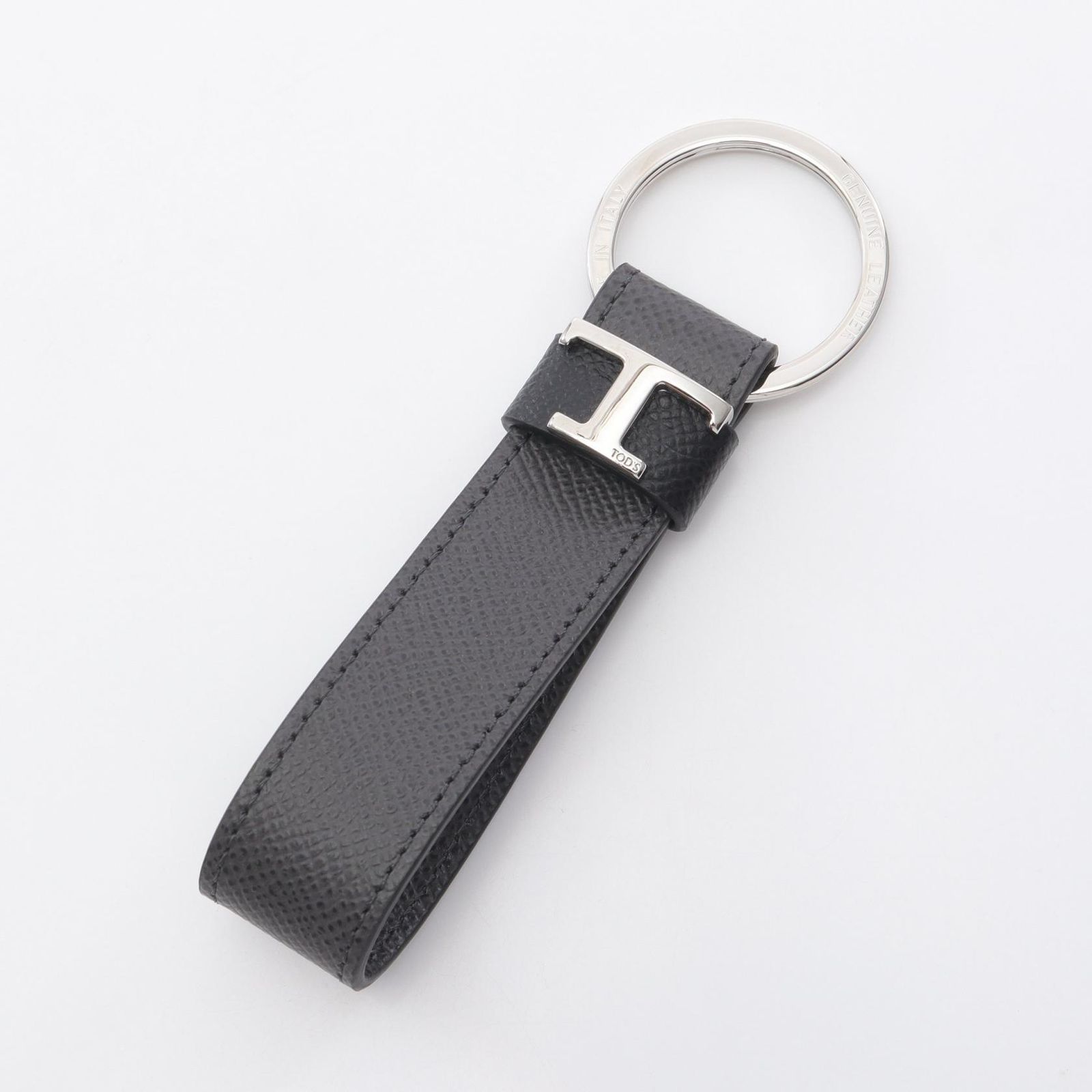 【未使用】TOD'S トッズ Tタイムレス レザーキーリング トッズ TOD'S キーホルダー Tタイムレス グレー レザー