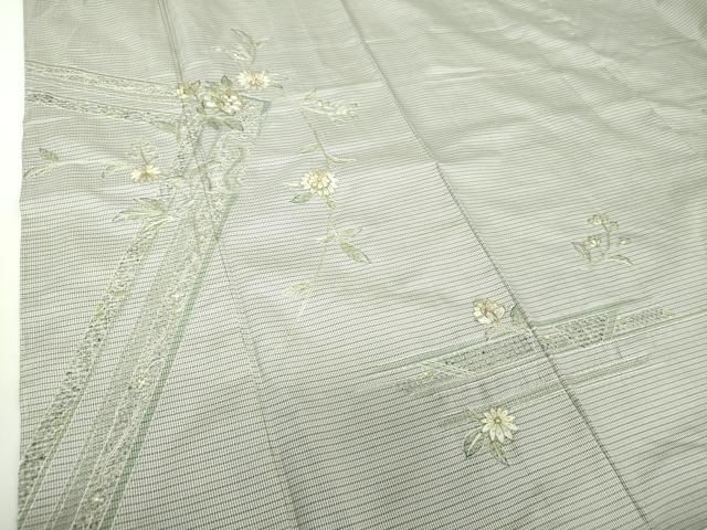 平和屋着物○訪問着 本場大島紬地 総刺繍 更紗花文 金糸 正絹