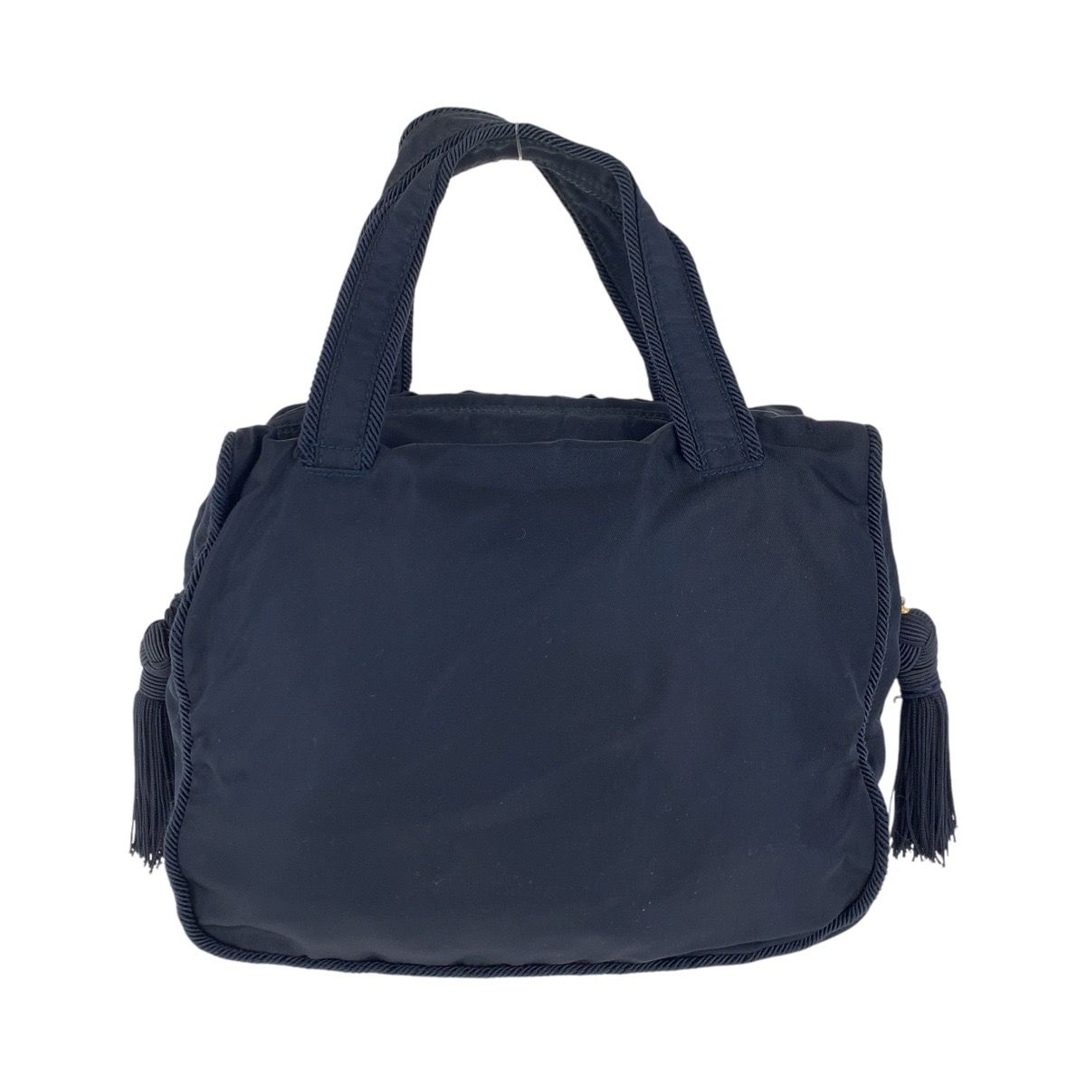 美品 PRADA プラダ テスート ビジュー フリンジ ネイビー ゴールド金具 
