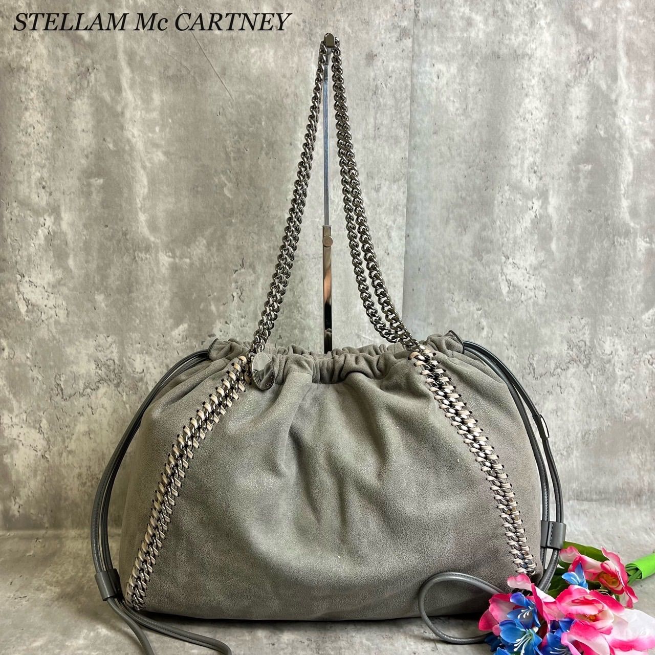 ✨美品✨ STELLAM MC CARTNEY ステラマッカートニー ショルダーバッグ トートバッグ ハンドバッグ ファラベラ A4収納 巾着型  ロゴ刻印 シルバー金具 肩掛け レザー レディース グレー 灰色