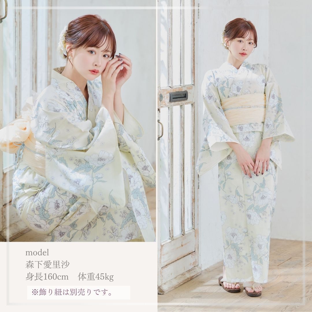 新品 浴衣セット 花柄【ピンクパープル地/バニラ地/水色地3色