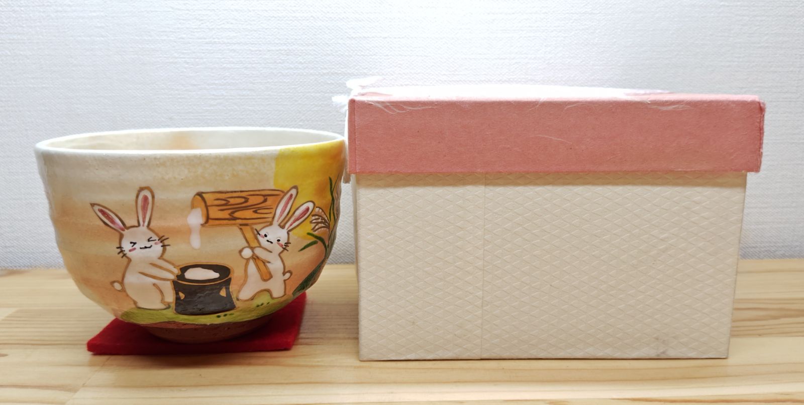 逢絢亭・新品】茶道具 茶碗 京焼 灰釉 お月見兎の絵 水出宋絢