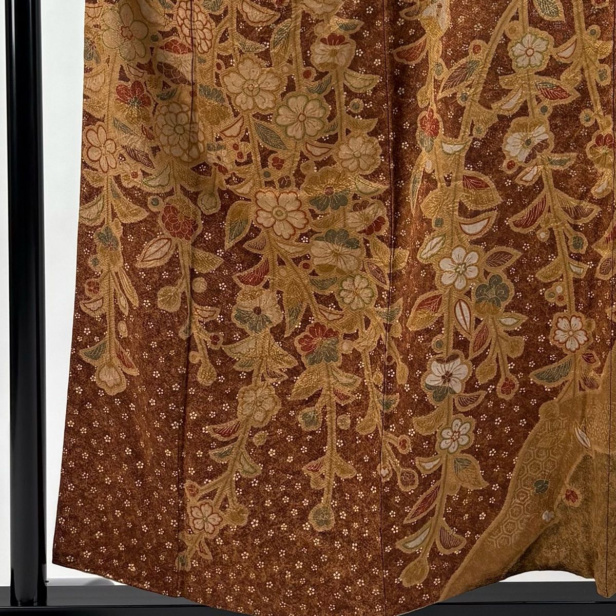 訪問着 身丈155.5cm 裄丈64cm M 袷 草花 小花 金彩 茶色 正絹 秀品