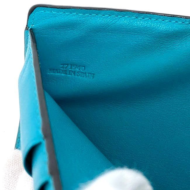 ロエベ 二つ折り 財布 ターコイズ ブルー リピート 美品 レザー 中古