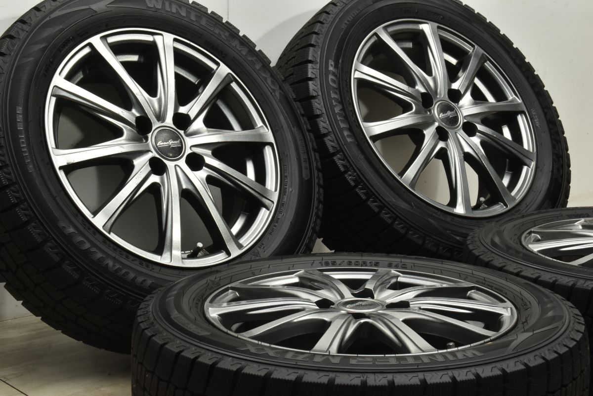 製 バリ溝 ユーロスピード 15in 5.5J 40 PCD100 ダンロップ ウィンターマックス WM02 185 60R15 フィールダー アクア フィット