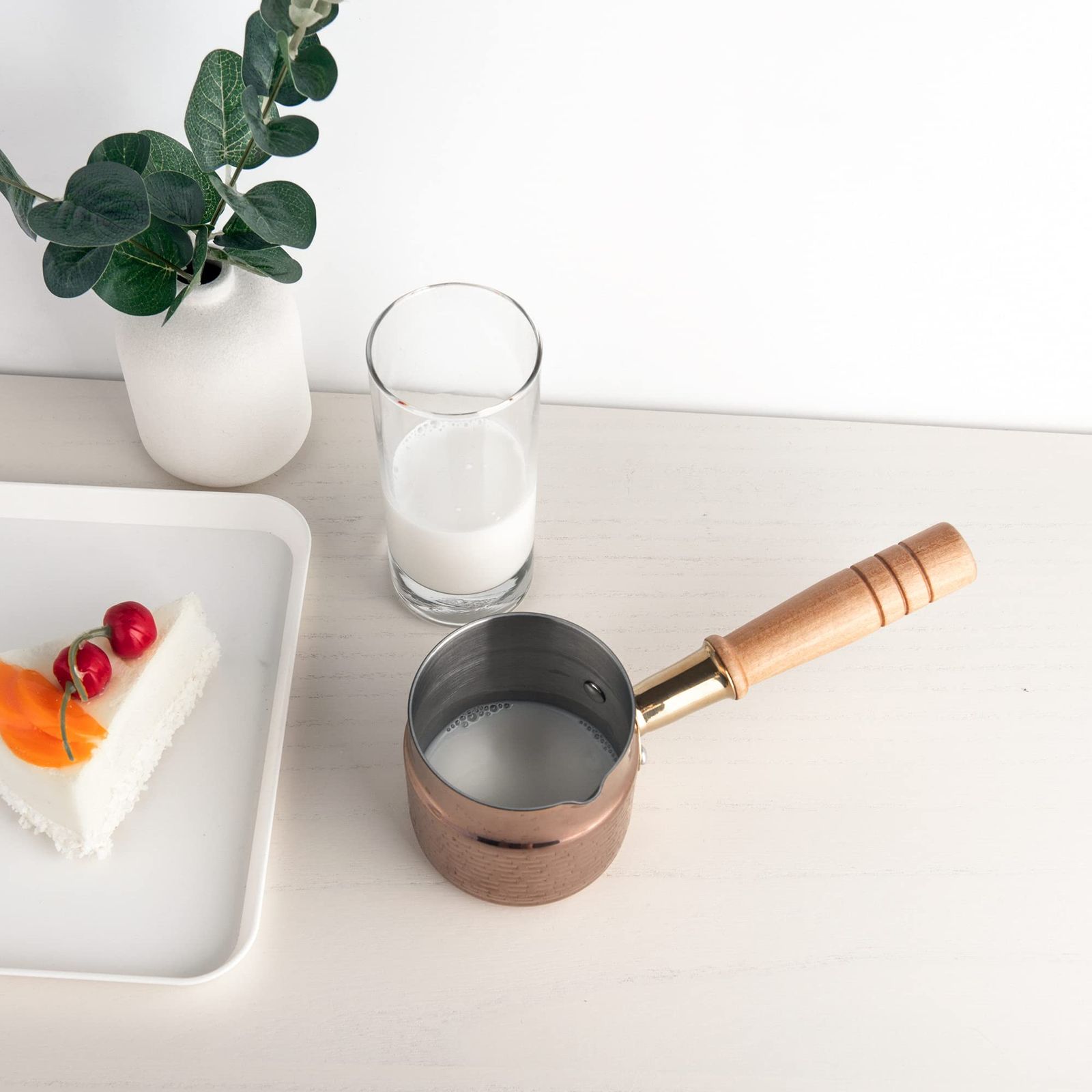 ステンレス製ソースパン、IH対応、400ml、目盛付き、アンティーク