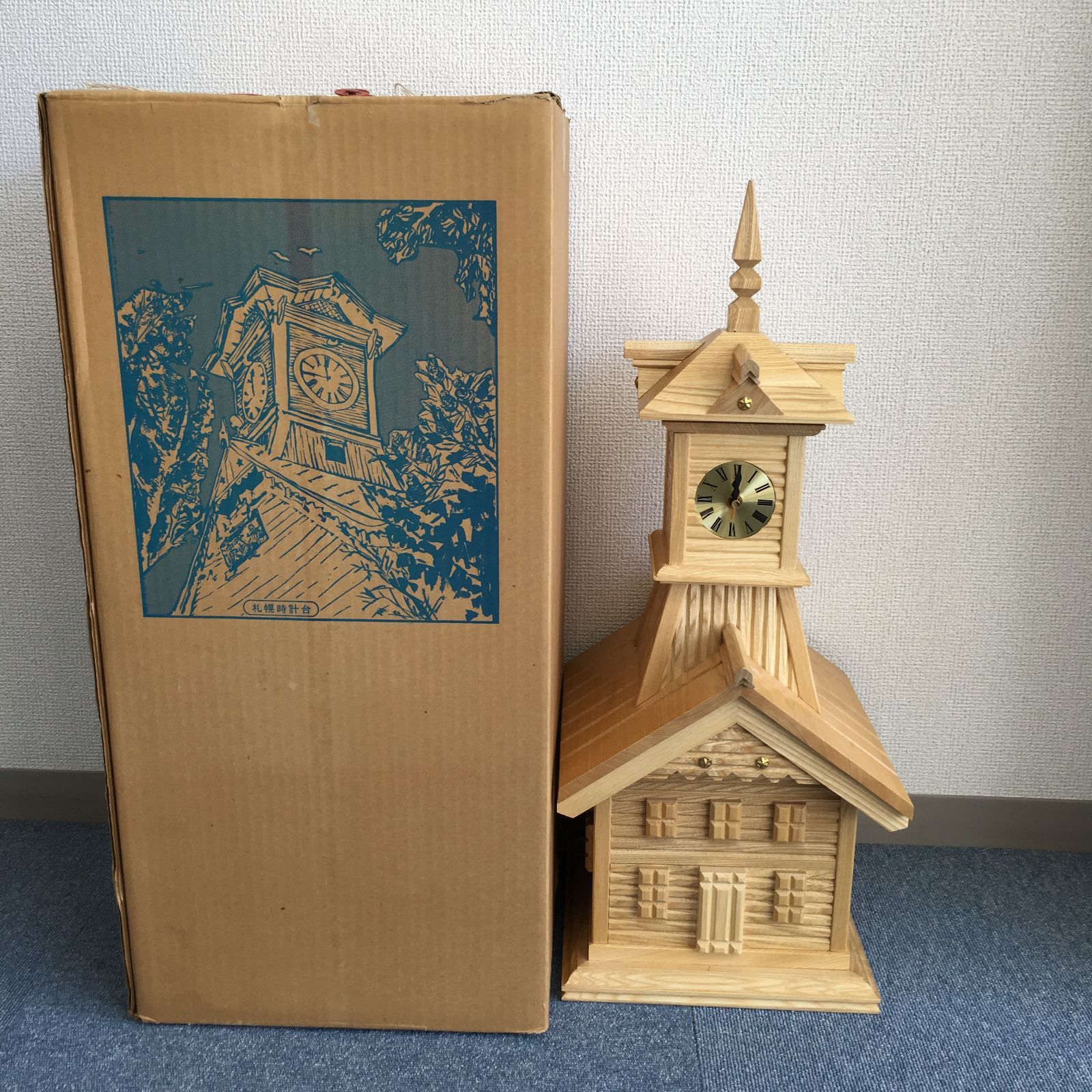 【箱付き】札幌 大きな時計台オブジェ オルゴール 時計付き 木製