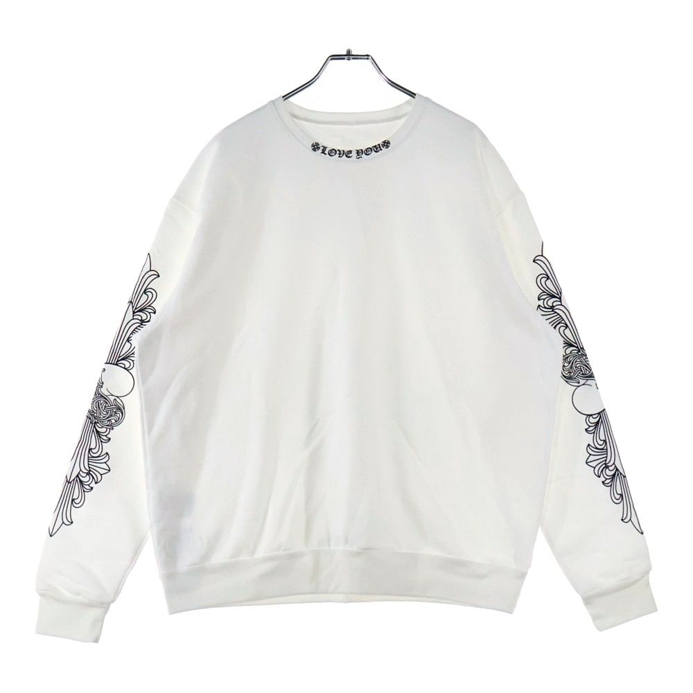 CHROME HEARTS クロムハーツ LOVE YOU NECK LOGO ラブユー ネックロゴ 袖フローラルプリント クルーネックトレーナー スウェット ホワイト