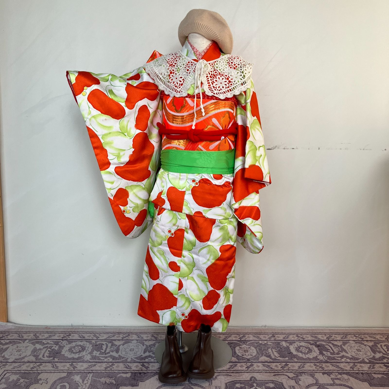 七五三 鶴 アンティーク着物 子供 アンティーク ハーフ成人式 十三詣