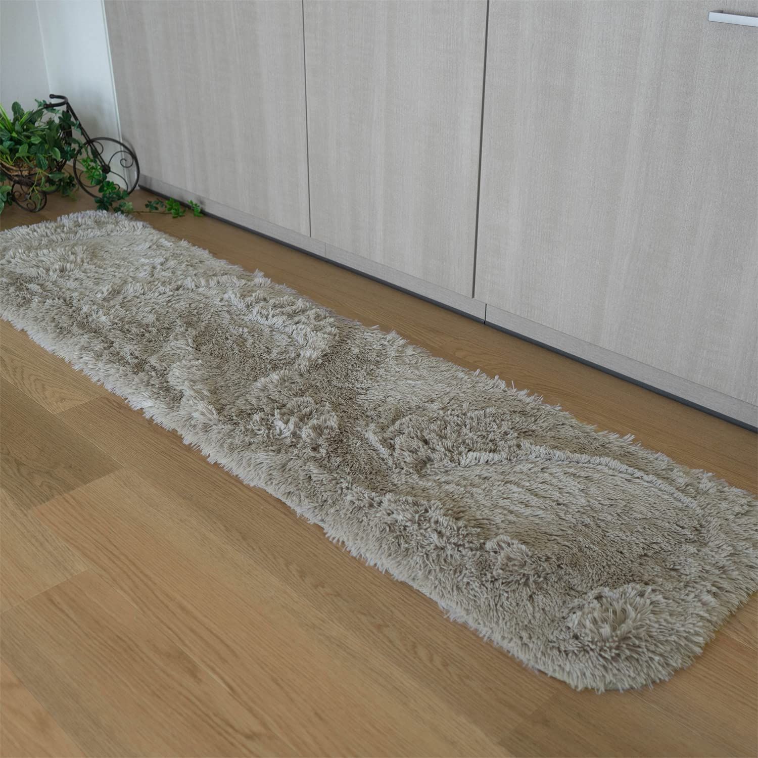 新品 サヤンサヤン 洗える キッチンマット エクセレントムーティーⅡ 45×180 ナチュラルグレー