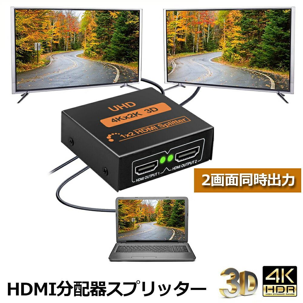 HDMIスプリッター 1入力4出力 4K分配器 4画面同時出力 3D 1080p