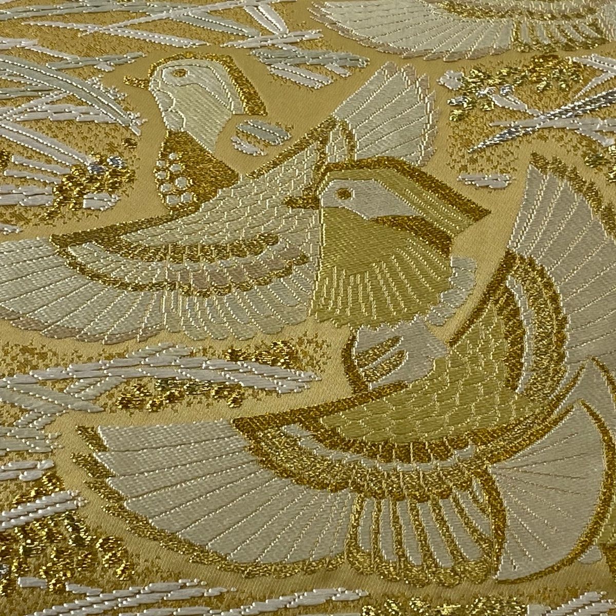 袋帯 美品 逸品 落款 羽田登喜男監修 豊穂瑞鳥文 鳥 稲穂 金銀糸 金色 