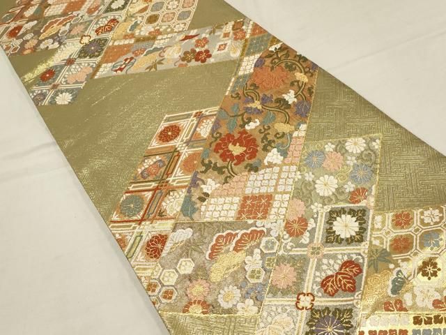 平和屋着物▽佐賀錦 六通柄袋帯 松竹梅 草花文 金糸 正絹 逸品