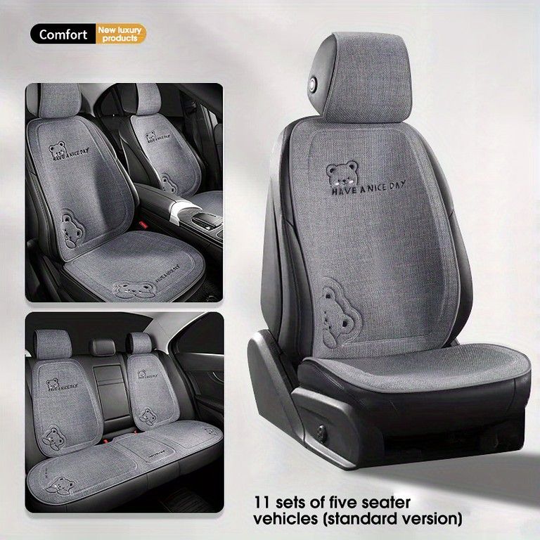 キャラクターが可愛いカーシートクッション 7点セット - グレー
