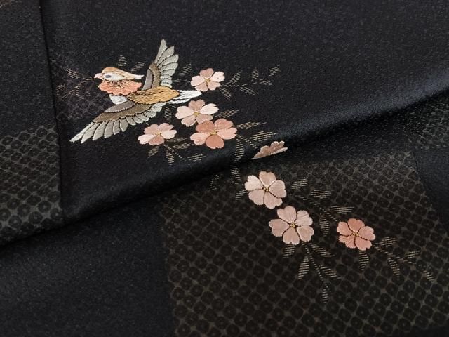 平和屋着物○訪問着 刺繍 花喰い鳥 暈し染め 金彩 正絹 逸品