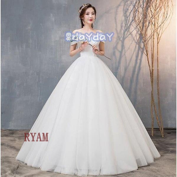 ウェディングドレス 結婚式 花嫁 プリンセスドレス 白ドレス ロングドレス 披露宴 編み上げ オフショルダー