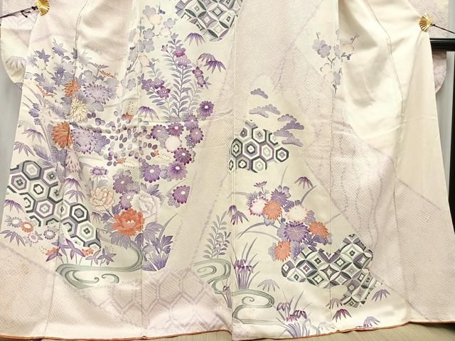 平和屋着物□豪華振袖 絞り 駒刺繍 草花文 金彩 正絹 逸品
