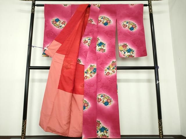 平和屋着物●アンティーク 大正ロマン 小紋 地紙花文 暈し染め 正絹 DAAY1418ps