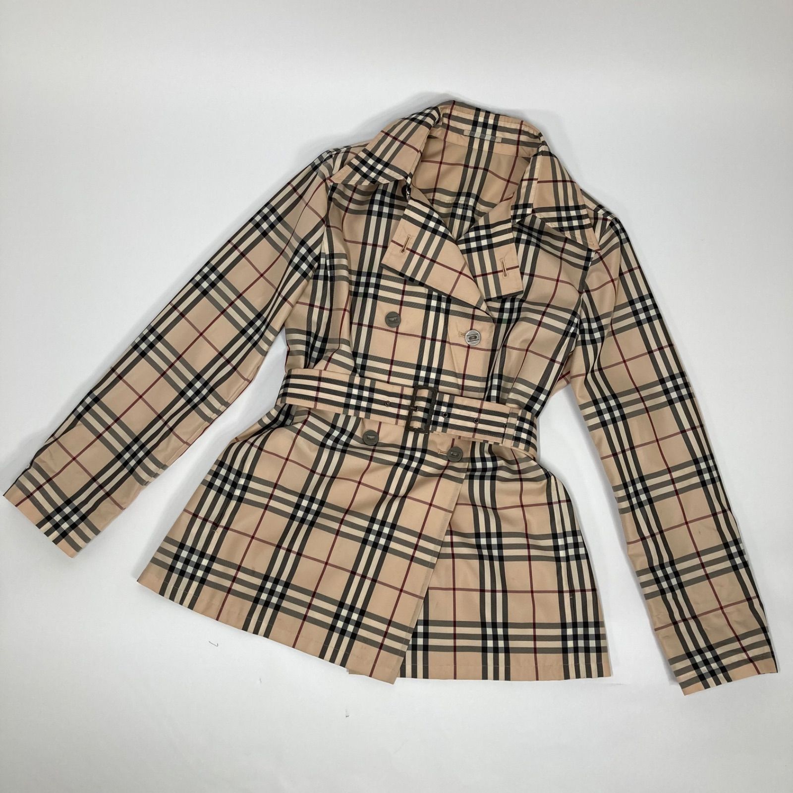 バーバリーロンドン　ベージュ ステンカラーコート メガチェック　スプリングコート BURBERRY チェック柄 スプリングコート （バーバリー スプリング