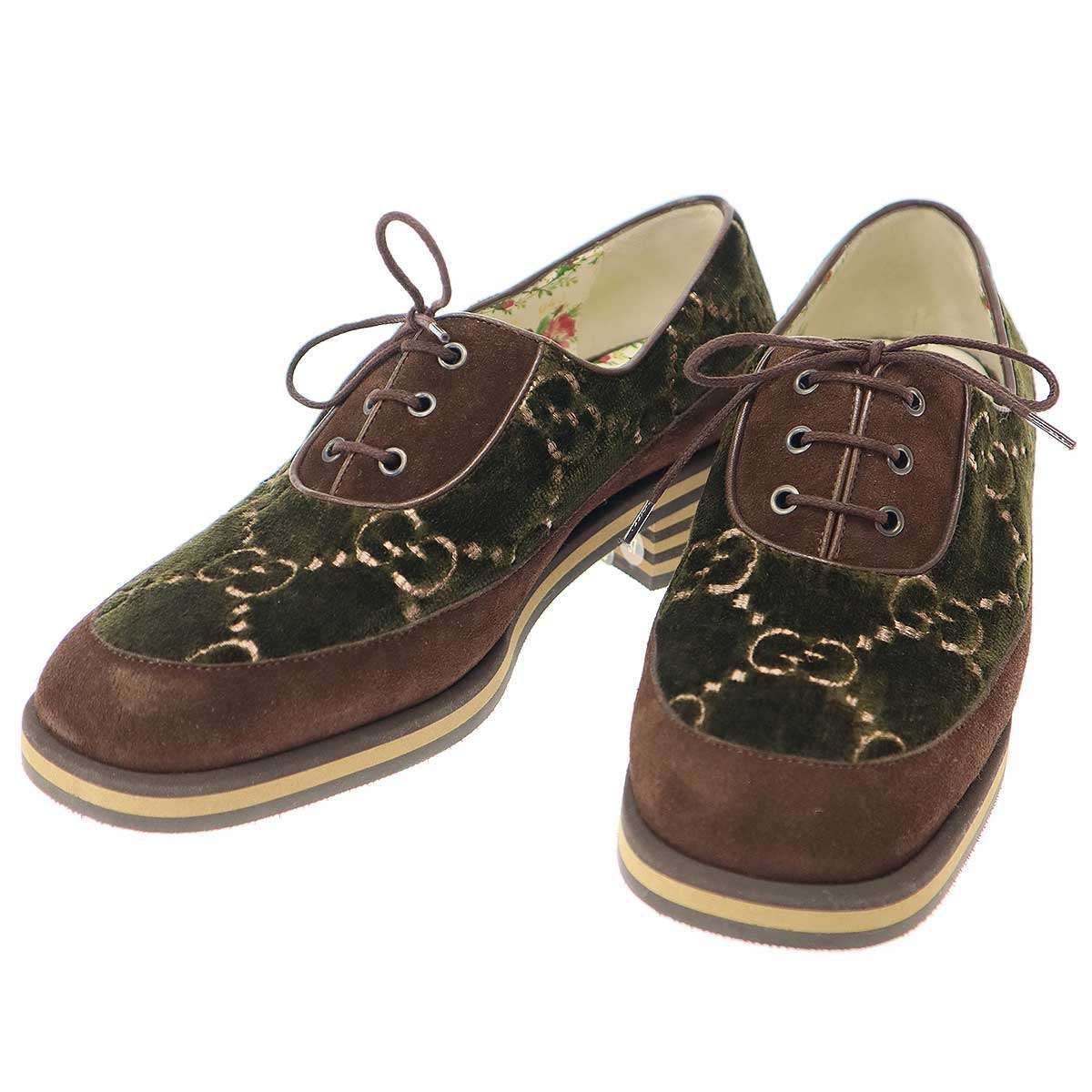 GUCCI グッチ GG ベルベットシューズ 498106 カーキ ブラウン 37