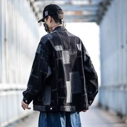メンズ Y2K×韓国ストリート☆春秋 配色 長袖 デニムジャケット
