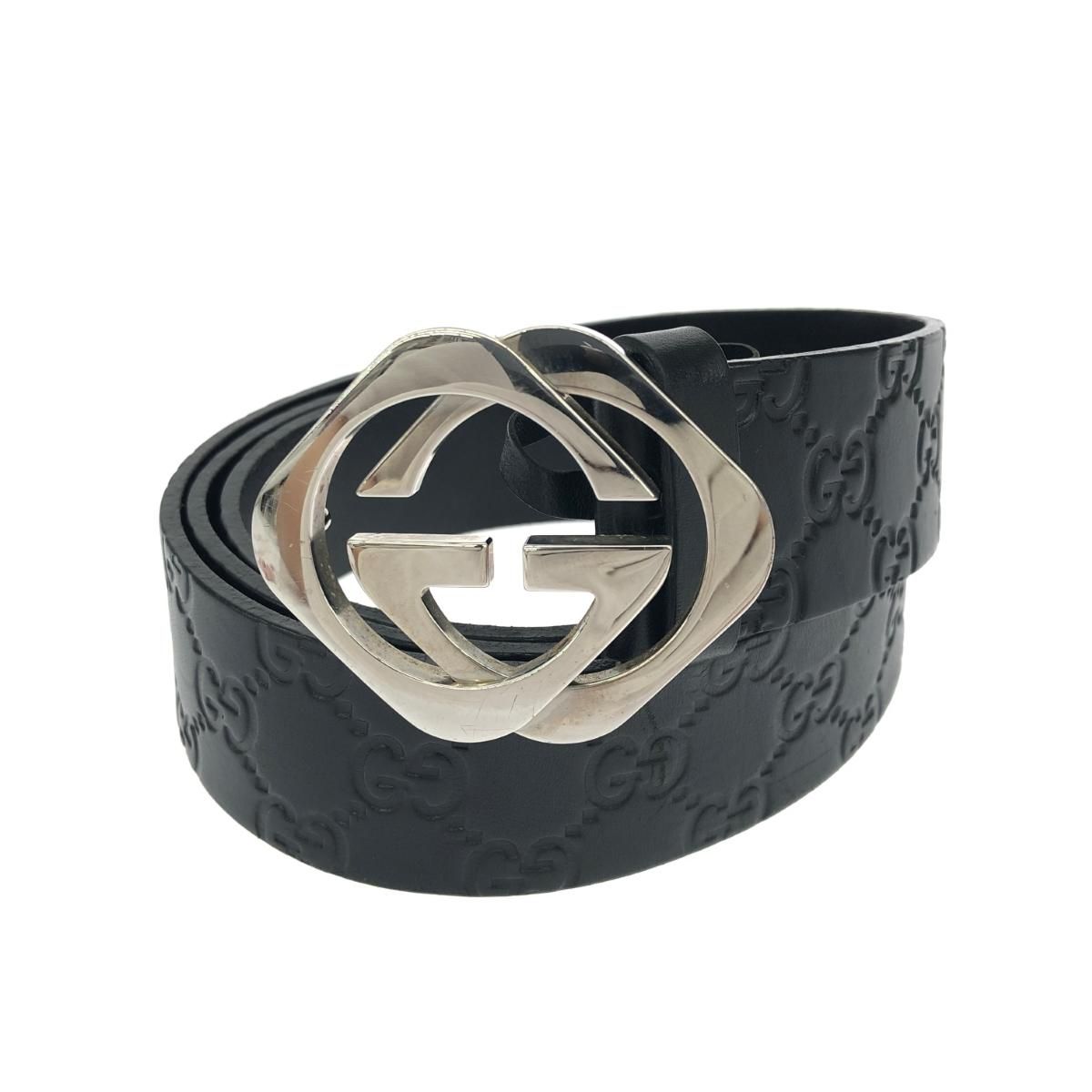 GUCCI グッチ インターロッキング ベルト新品 本革 ブラック GUCCI グッチ レザー ベルト インターロッキング ブラック