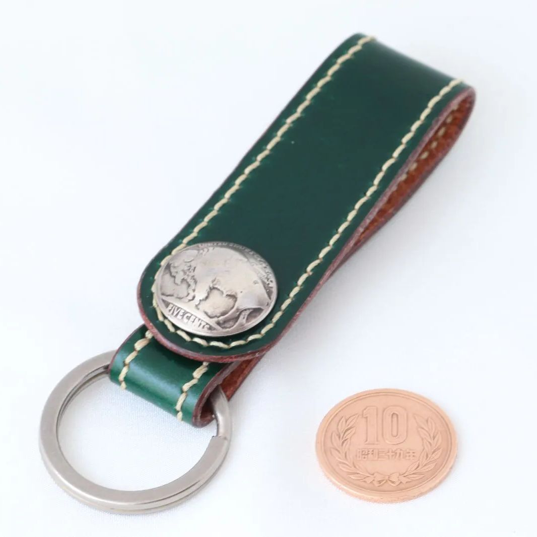 レーデルオガワ製コードバン使用 ベルトループキーホルダー バッファローコンチョ付き 緑