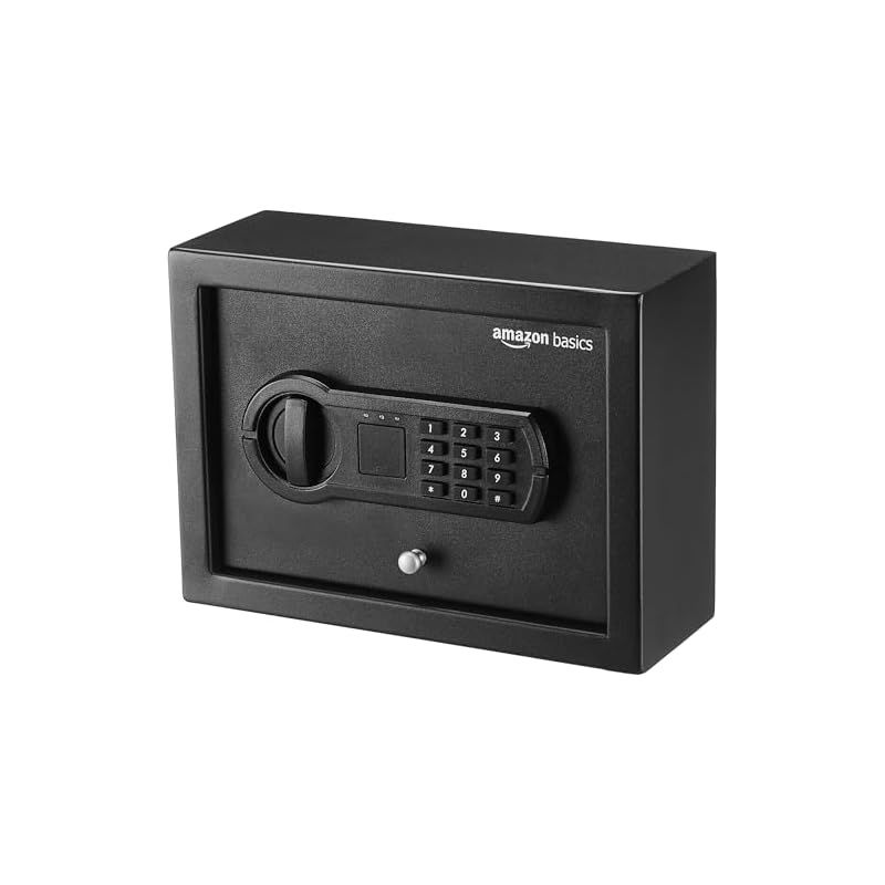 ベーシック シリンダー式 小型 スリム 机の引き出し セキュリティ 金庫 プログラム 電子式キーパッド - 幅30cm x 奥行22cm x 高さ11cm ブラック 1