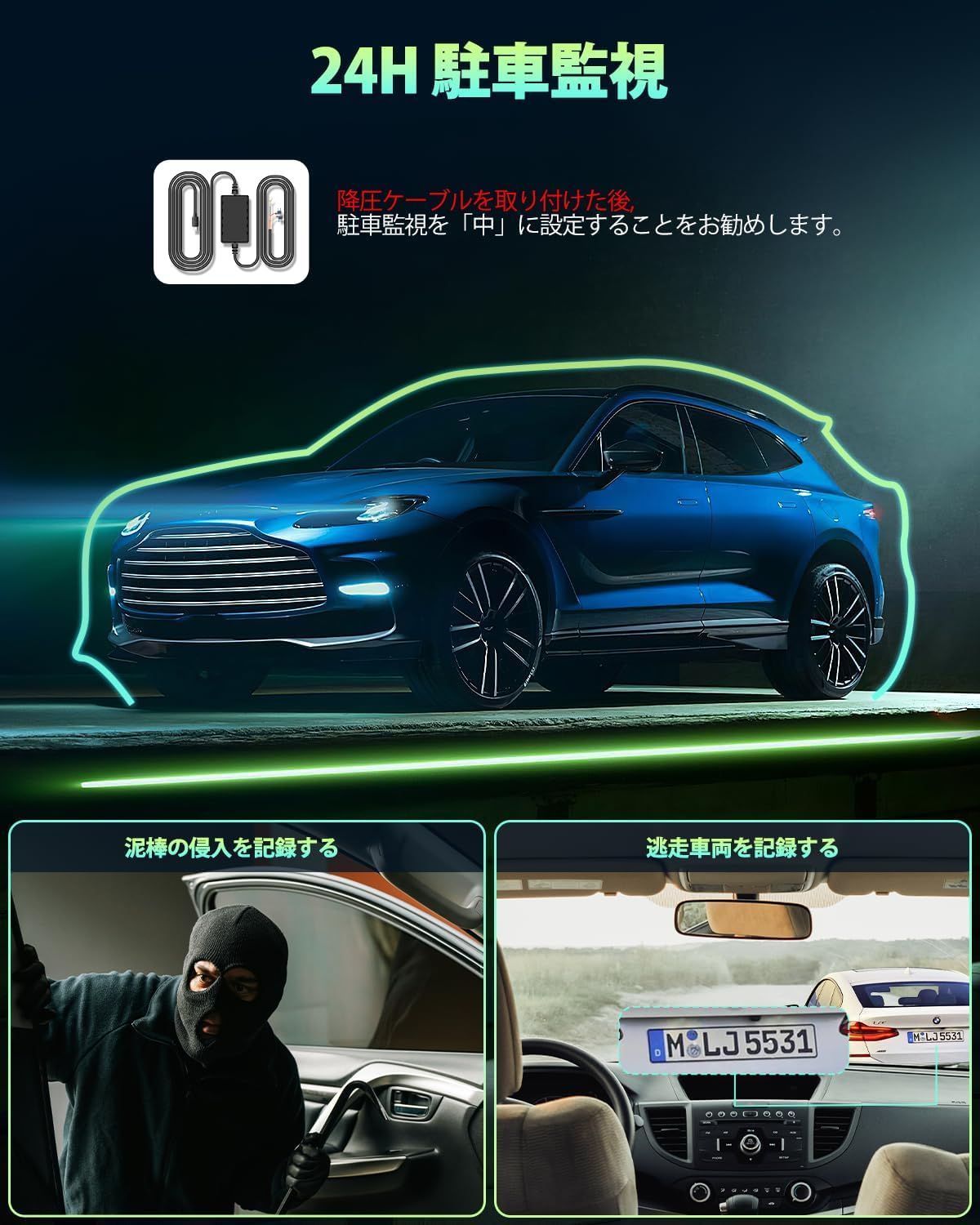 ドライブレコーダー 車前車左右車後四つカメラ同時録画 3.16インチ液晶