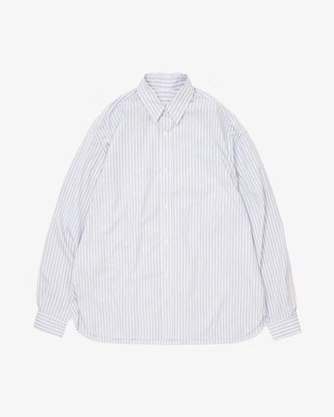 Sillage シアージ wide shirt high count blue stripe ワイドシャツ