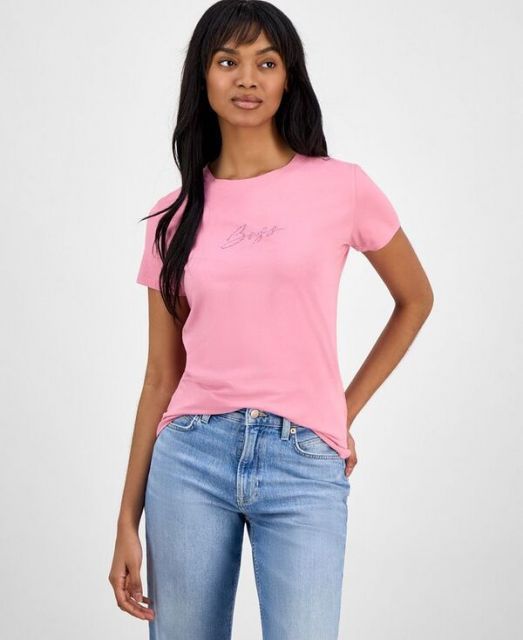 売れ筋商品|||ボス オレンジ カットソー トップス レディース Women's Cotton Embellished Logo T-Shirt White 楽天市場】Tシャツ レディース カットソー 箔プリント ロゴ 英字